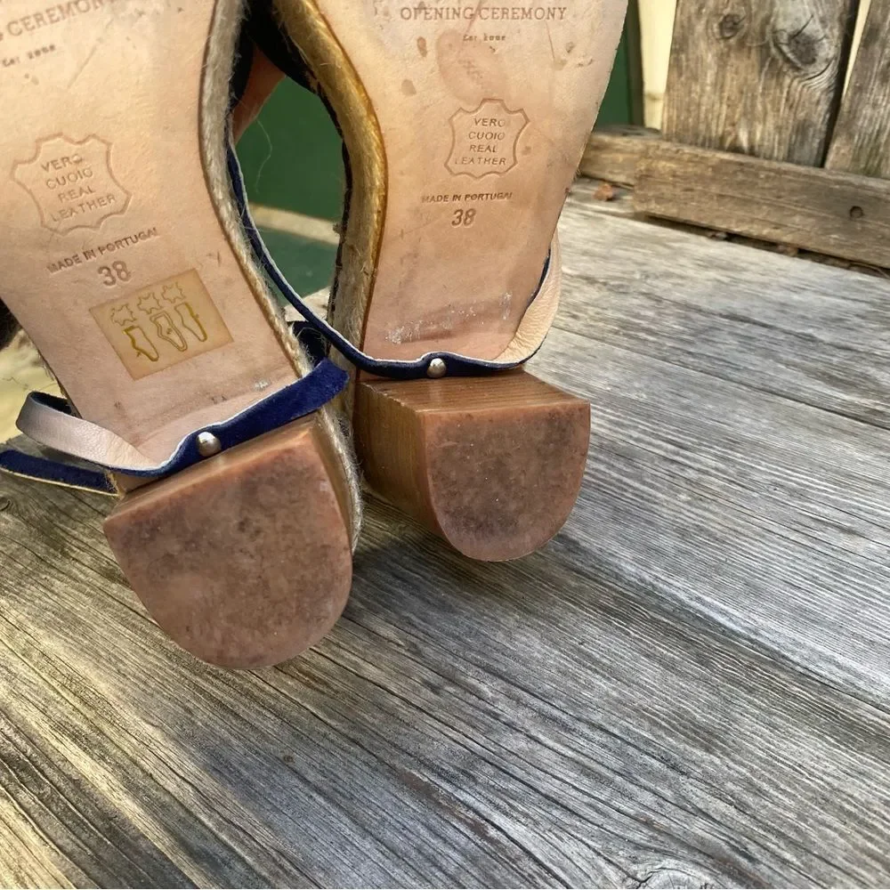 Opening Ceremony Blue Espadrille Wedge Sandals with Ankle Strap